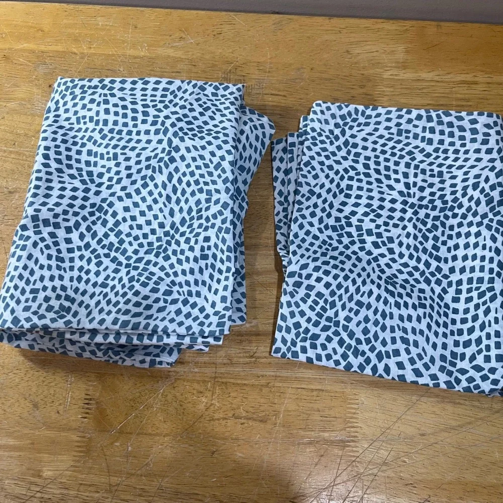 IKEA Full Duvet Cover Set 2 Pillowcases Blue White Geometric Mosaic Modern Vtg‎